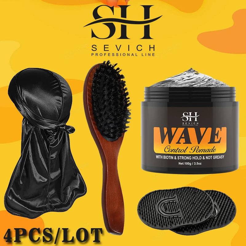 "3.5oz Wave Pomade Kit Biotin Hair Wax Gel for Strong Hold & Scalp Nourishing"
