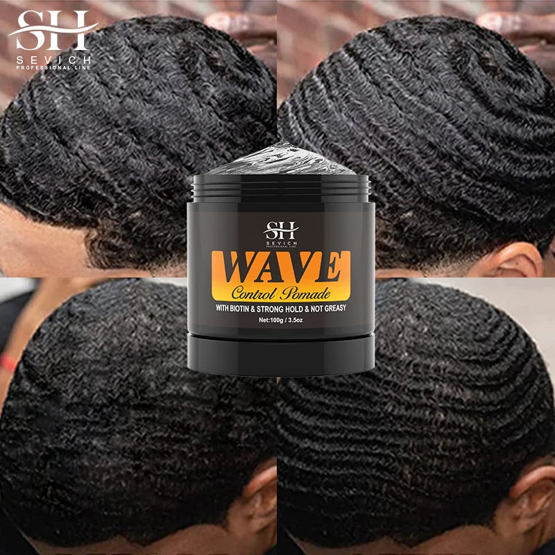 "3.5oz Wave Pomade Kit Biotin Hair Wax Gel for Strong Hold & Scalp Nourishing"