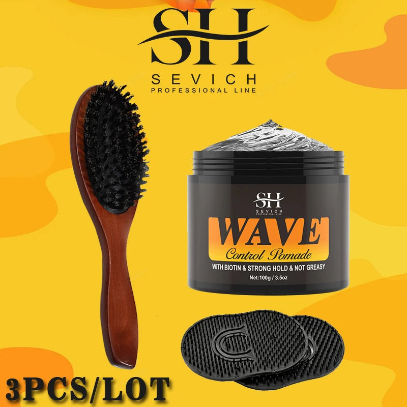 "3.5oz Wave Pomade Kit Biotin Hair Wax Gel for Strong Hold & Scalp Nourishing"