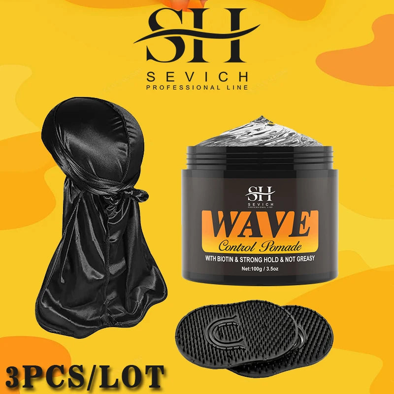 "3.5oz Wave Pomade Kit Biotin Hair Wax Gel for Strong Hold & Scalp Nourishing"