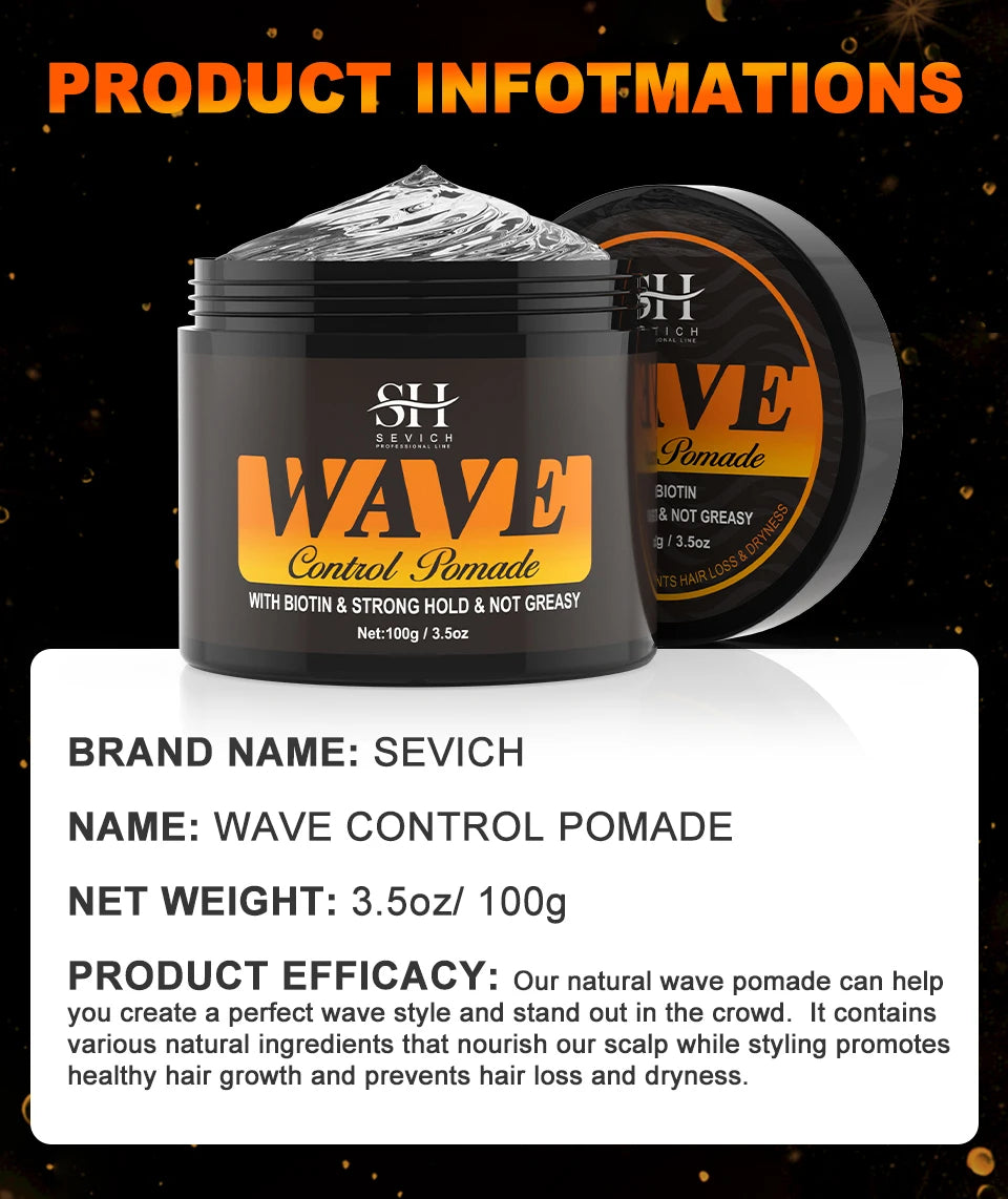 "3.5oz Wave Pomade Kit Biotin Hair Wax Gel for Strong Hold & Scalp Nourishing"