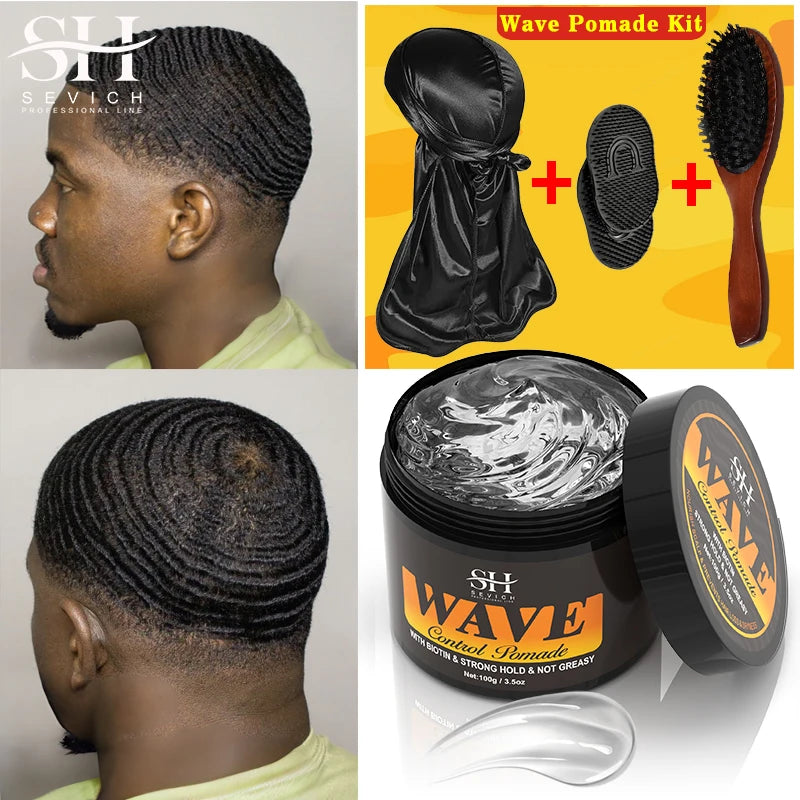 "3.5oz Wave Pomade Kit Biotin Hair Wax Gel for Strong Hold & Scalp Nourishing"