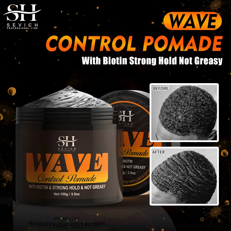 "3.5oz Wave Pomade Kit Biotin Hair Wax Gel for Strong Hold & Scalp Nourishing"